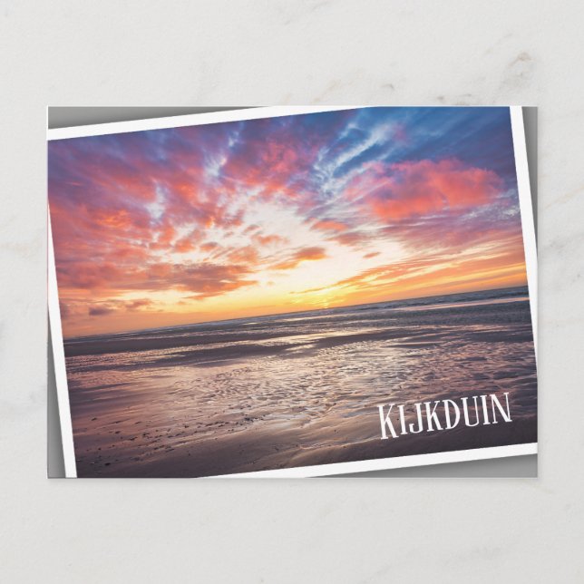 Cartão Postal Pôr do sol sobre praia e mar (Frente)