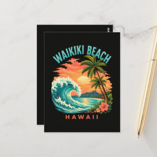 Cartão Postal Pôr do sol tropical na praia de Waikiki no Havaí