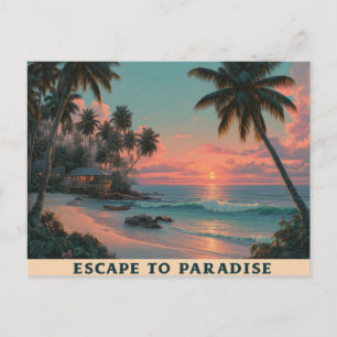 Cartão Postal Pôr do Sol Tropical Pinturesco e Vibrante na Praia