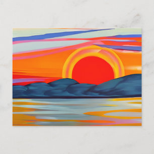 Cartão Postal Pôr do sol vibrante do oceano sobre as montanhas