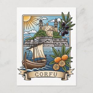 Cartão Postal Pôr do Sol Vintage Corfu Grécia Viagem