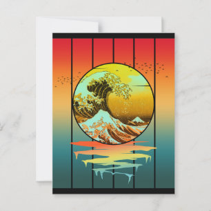 Cartão Postal Pôr do sol vintage onda Kanagawa japonês Oceano 