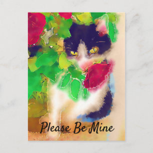 Cartão Postal Por favor, seja meu, gato com Namorados de Rosa ve