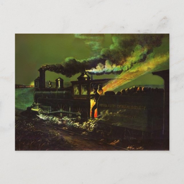 Cartão Postal Pôr o Cartaz do Comboio de Ferro ~ Meia-Noite (Frente)