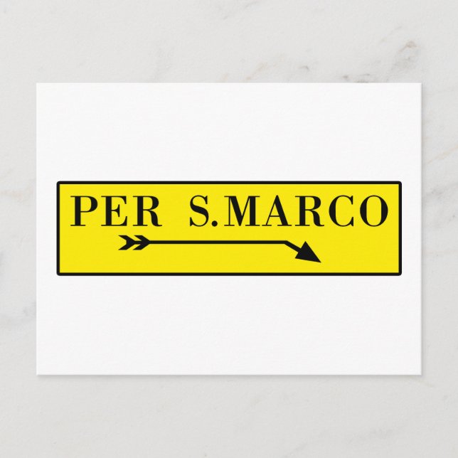 Cartão Postal Por São Marcos, Veneza, Placa de Rua Italiana (Frente)