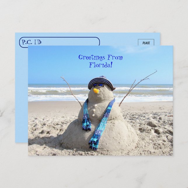 Cartão Postal Pôr Saudações Da Florida Beach Snowman (Frente/Verso)