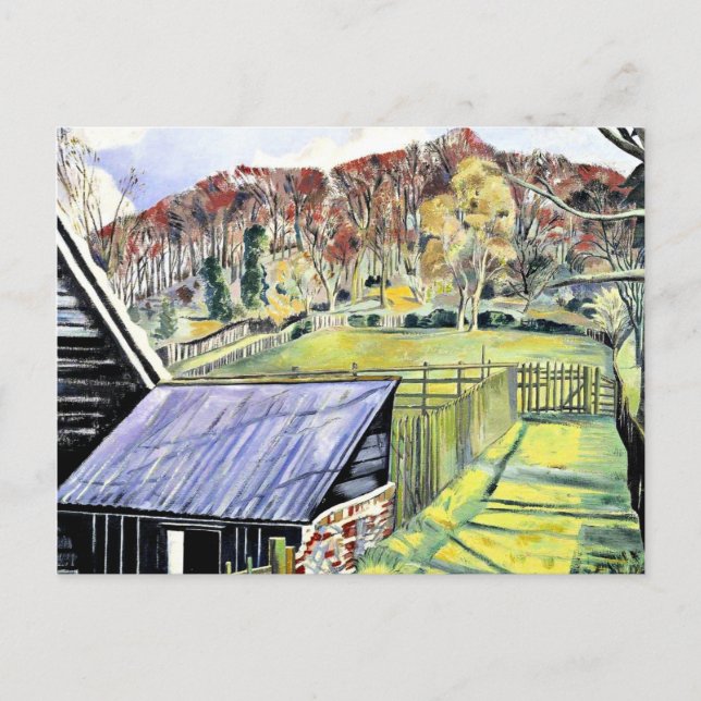 Cartão Postal Por trás da Inn, pintura paisagística de Paul Nash (Frente)