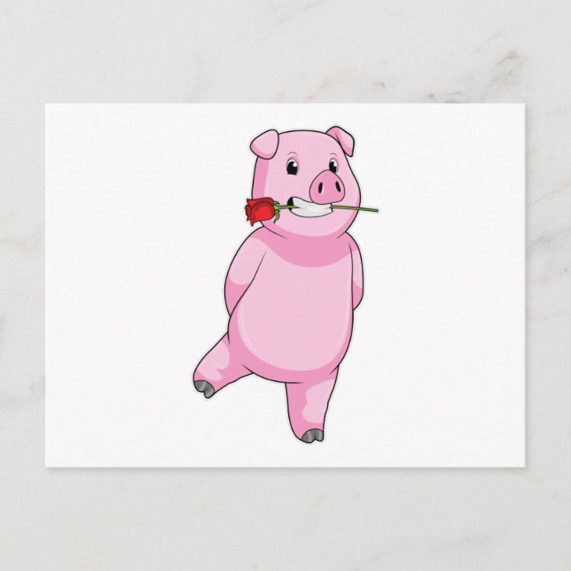 Cartão Postal Porco com Flor de Rosa (Frente)