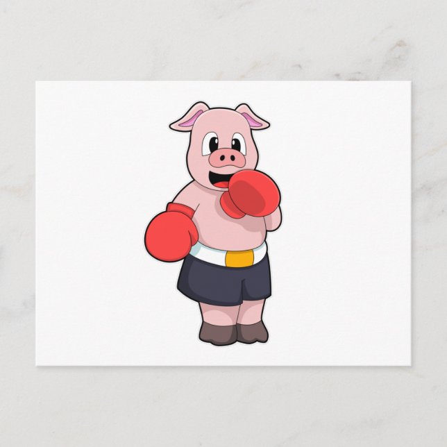 Cartão Postal Porco como Boxeador no Boxe (Frente)