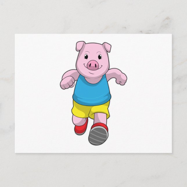 Cartão Postal Porco como Corredor na Corrida (Frente)