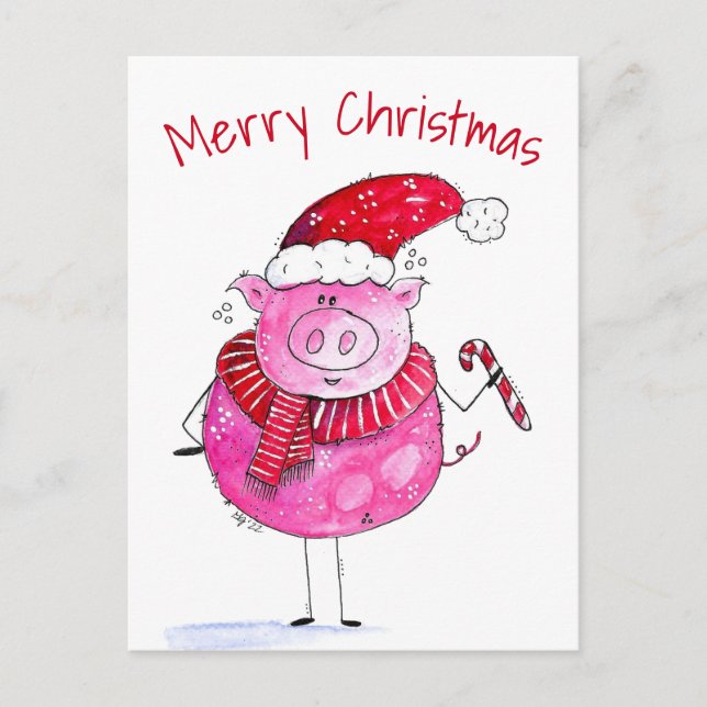 Cartão Postal Porco de Natal Whimsso (Frente)