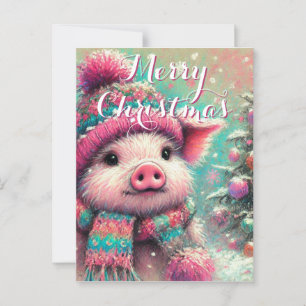 Cartão Postal Porco em flocos de neve personalizados em Scarf