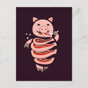 Cartão Postal Porco Engraçado Comendo Roupas De Si Mesmo