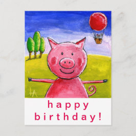 Cartão Postal Porco Feliz Aniversário Feliz