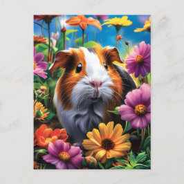 Cartão Postal Porco-guineense entre flores vibrantes