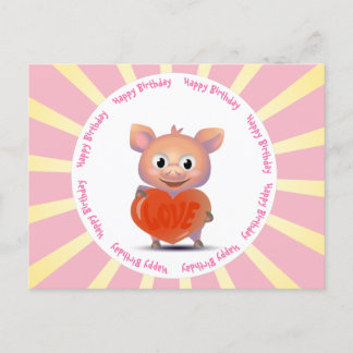 Cartão Postal porco kawaii, coração de amor
