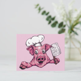 Cartão Postal Porco O Chef Maníaco Homicida Porco Arte Original