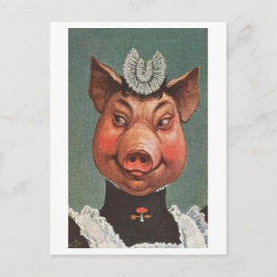 Cartão Postal Porco Vintage no Uniforme Maid
