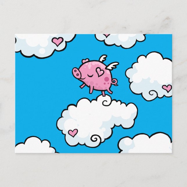 Cartão Postal Porco voador dança nas nuvens (Frente)