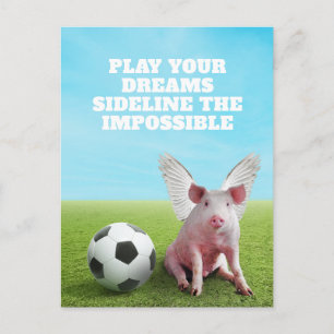 Cartão Postal Porco Voador Rosa Futebol Citação Inspiradora Dive