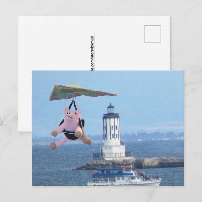 Cartão postal - Porco voador sobre a luz do porto  (Frente/Verso)