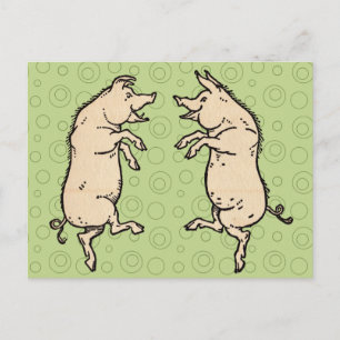Cartão Postal Porcos Dançando Antiguamente Piggy Dance Jig