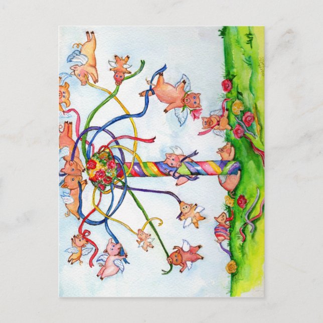 Cartão Postal Porcos voando ao redor do maconha (Frente)