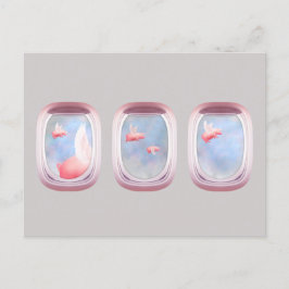 Cartão Postal Porcos Voando Na Janela Do Avião Passado