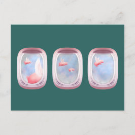 Cartão Postal Porcos Voando Na Janela Do Avião Passado