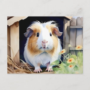 Cartão Postal Porquinho-da-índia Animal Fofo Aquarela