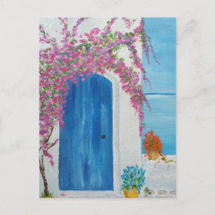 Cartão Postal Porta azul grega