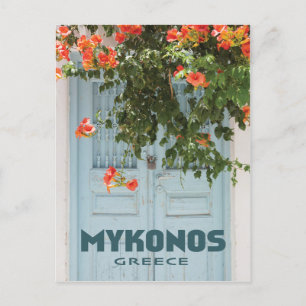 Cartão Postal Porta de Grécia Mykonos com Flores