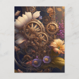 Cartão Postal Porta Steampunk com Flores Roxas
