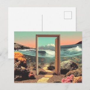 Cartão Postal Porta Surrealista Abrindo para o Oceano com Recife