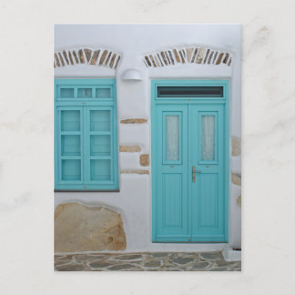 Cartão Postal Porta Turquesa - Postcard de Arquitetura Cicládica