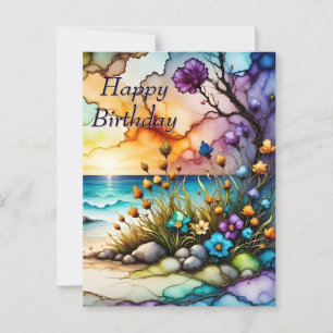 Cartão Postal Portal Floral Misterioso do Oceano Praia Aniversár