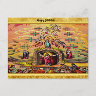 Cartão Postal Portão do Céu com textura de folha de ouro e Jes