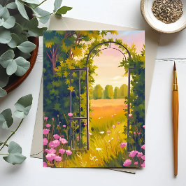 Cartão Postal Portão do Jardim | Aquarela Botânica de Flores Cor