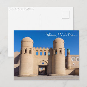 Cartão Postal Portão Oeste com Torres Gêmeas - Khiva, Uzbequistã