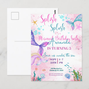 Cartão Postal Portão-sereia Aquarela Aniversário sob o Mar