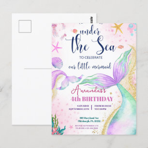 Cartão Postal Portão-sereia Aquarela Aniversário sob o Mar