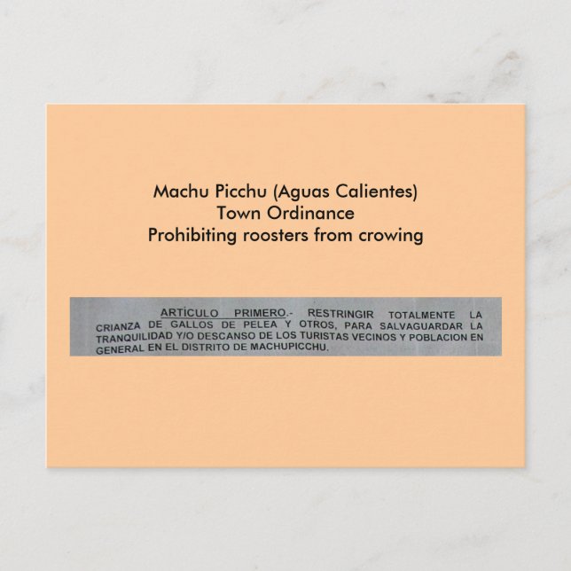 Cartão Postal Portaria Municipal Machu Picchu (Aguas Calientes) (Frente)