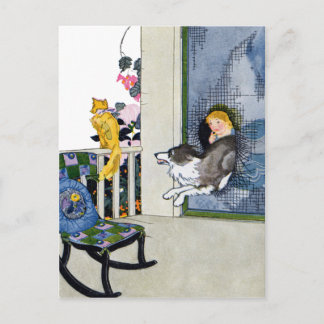 Cartão Postal Portas de Tela Cachorros para Obter Gato