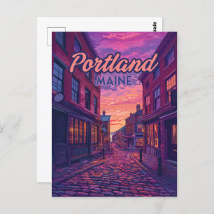 Cartão Postal Portland Maine Old Port Cobblestone Vintage