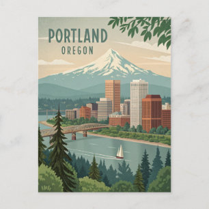 Cartão Postal Portland Oregon Bridge e Mountain View