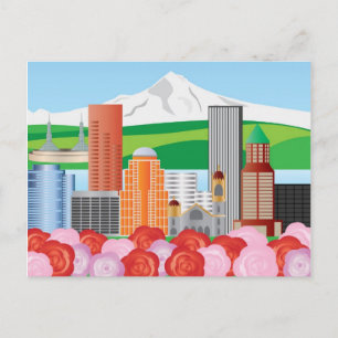 Cartão Postal Portland Oregon Cityscape com Monte Hood e Rosa
