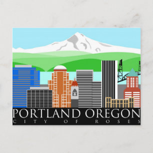 Cartão Postal Portland Oregon Skyline com Monte Hood