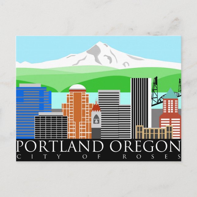 Cartão Postal Portland Oregon Skyline com Monte Hood (Frente)