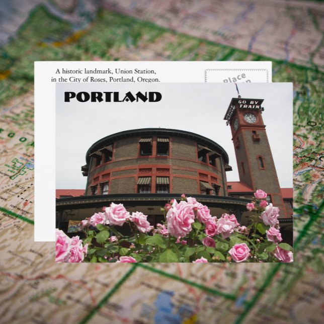 Cartão Postal Portland Train Depot, Oregon Viagem Photo (In Situ Map)