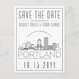 Cartão Postal Portland Wedding | Skyline Estilizado Salvar a Dat
